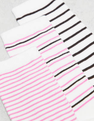 Monki 3 Pack Ankle Socks In Pink