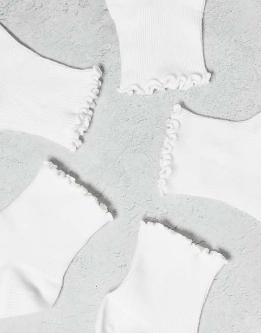 Monki 3 pack ankle socks with frill edge in white, 3 of 3