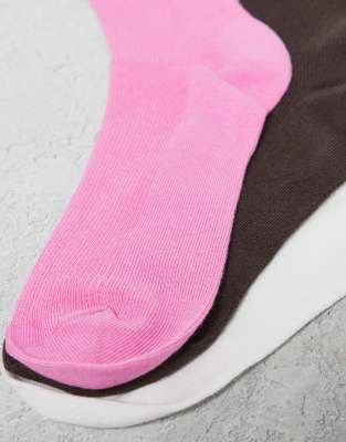 Monki 3 Pack Ankle Socks With Frill Edges In Multi