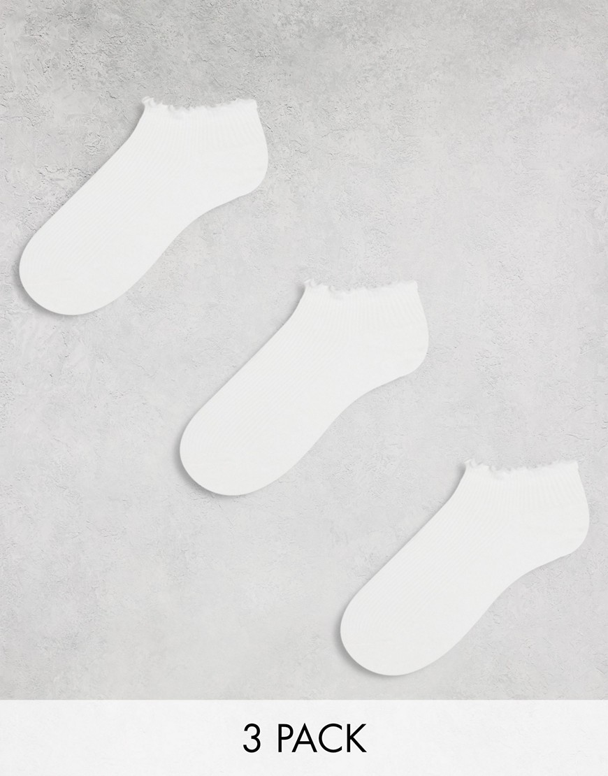 Monki 3 pack frill footsie socks in white