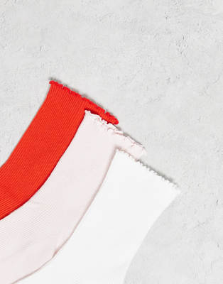 Monki 3-pack Frill Socks In Multi