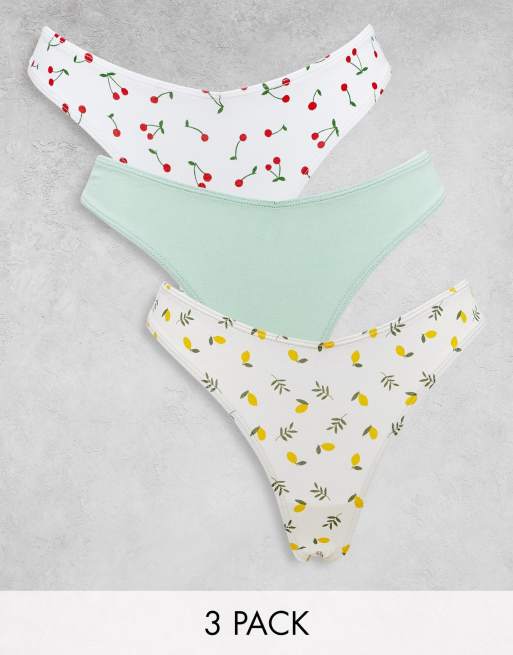 Monki 3 pack fruit print thongs in multi