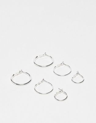 Monki 3 pack hoop earrings in silver