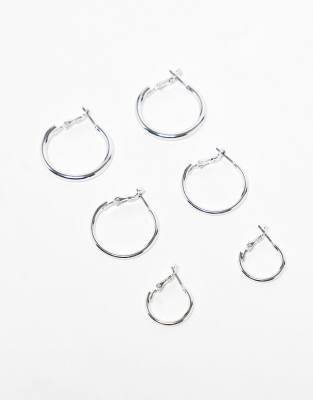 3 pack hoop earrings in silver