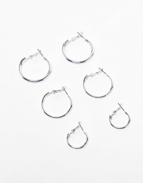 Monki 3 pack hoop earrings in silver - view 1