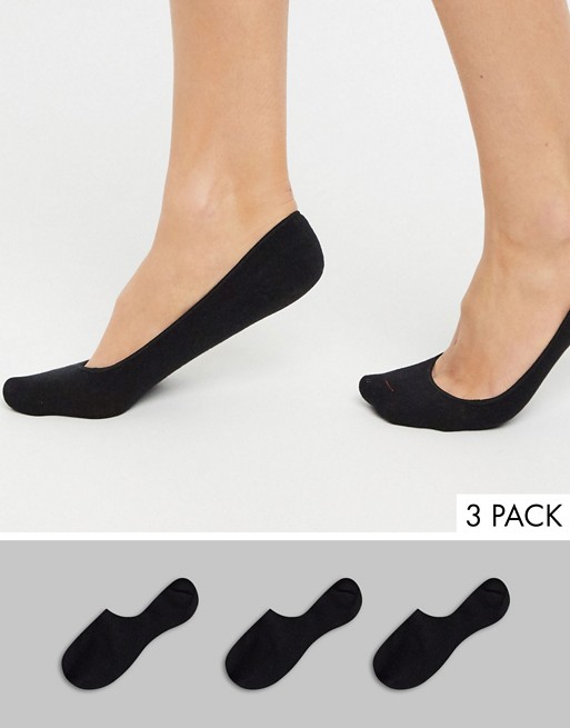 Monki 3 pack invisible footsie socks in black