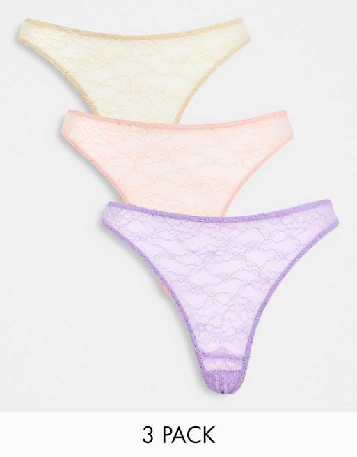 Monki 3 pack lace thongs in multi