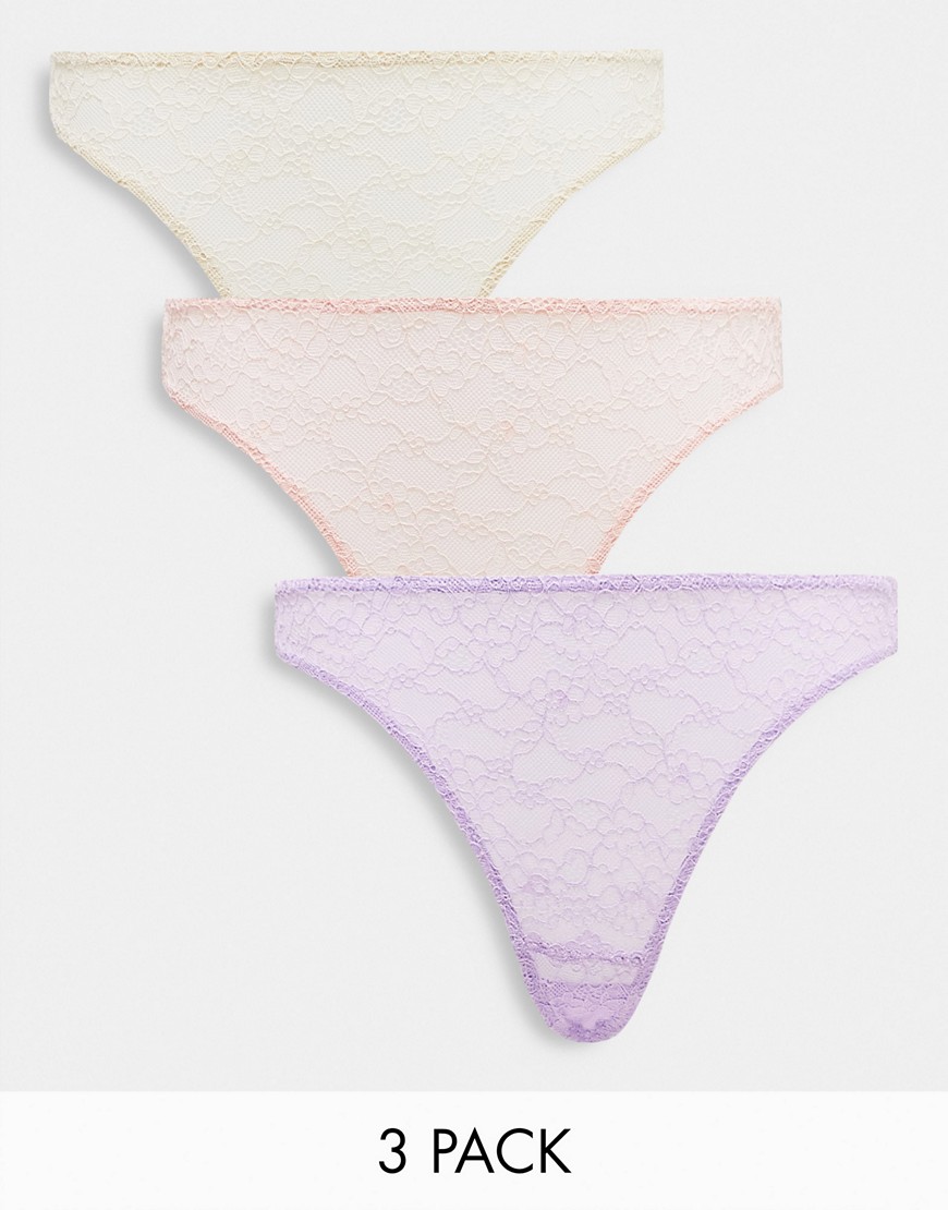 Monki 3 Pack Lace Thongs In Multi
