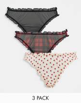 Monki mesh bra and high waisted brief in heart print in pink