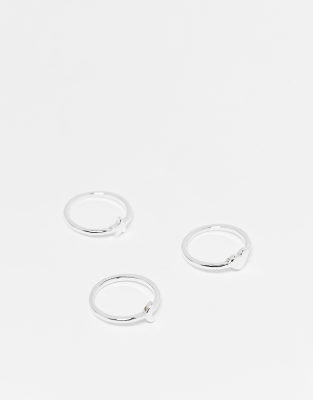 3 pack rings star, moon and heart in silver