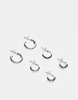 Monki 3 pack small hoops in silver