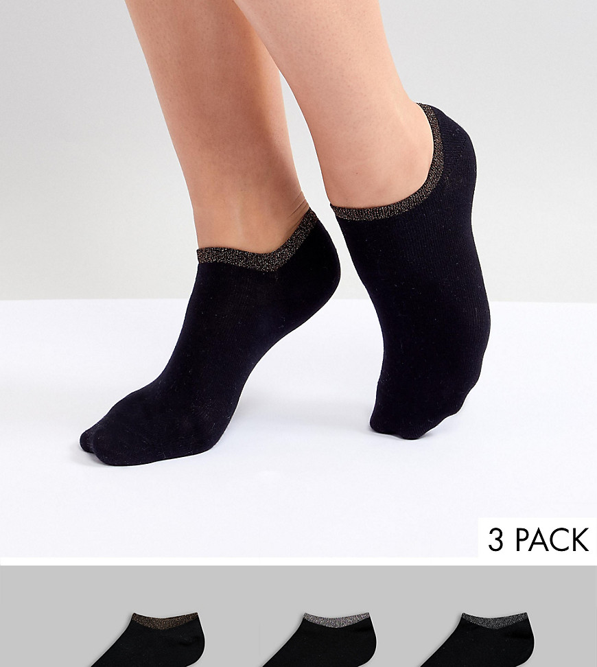 Monki 3 pack sports sneaker socks with rainbow edge in Black