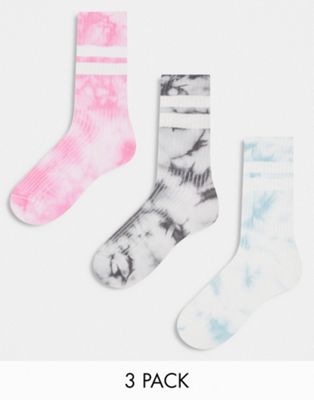 Monki 3 pack stripe ankle socks in multi tie dye