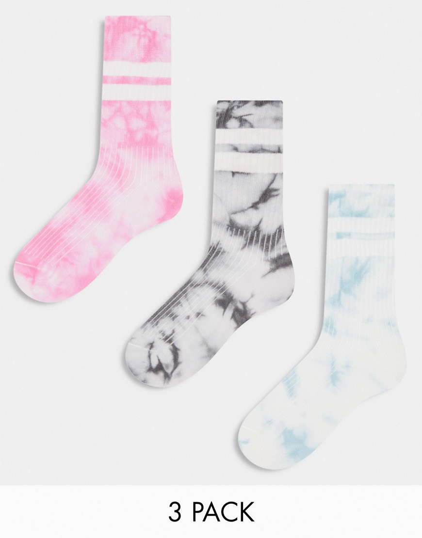 Monki 3-pack Stripe Ankle Socks In Multi Tie Dye