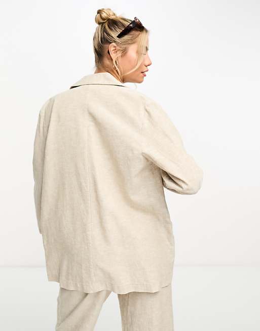 Monki 3 piece linen blazer in beige - part of a three piece Monki 3 piece linen blazer in beige - part of a three piece