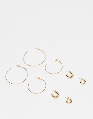 Monki 4 pack hoop earrings in gold