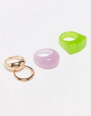 Monki 4 pack plastic rings in multi