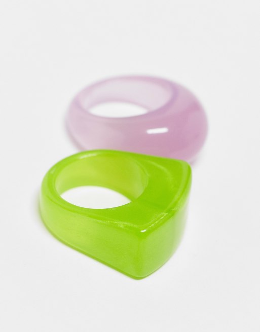 Monki 4 pack plastic rings in multi