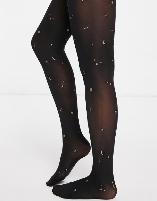 Monki 40 denier moon print tights in black