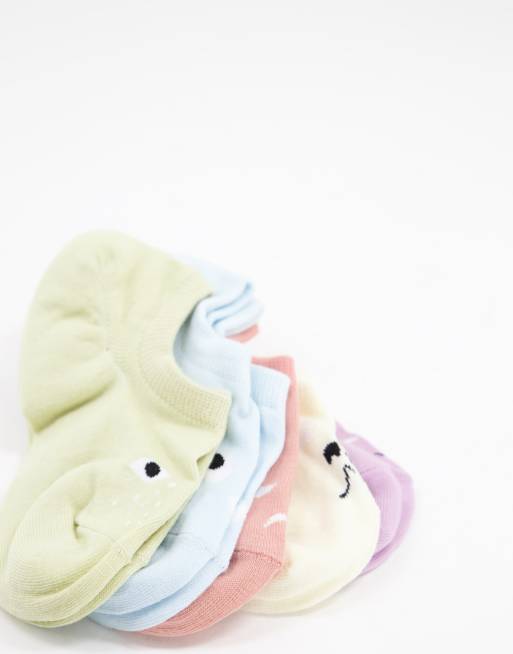 Monki 5 pack cotton face sneaker socks in multi - MULTI, 3 of 4