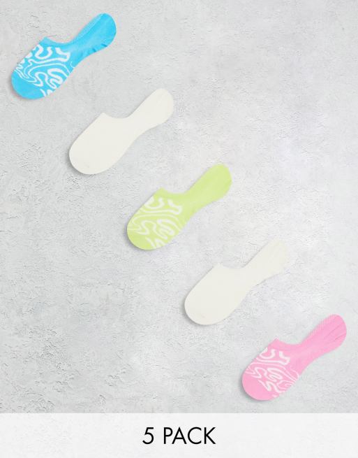 Monki 5 pack invisible socks in white and swirl print