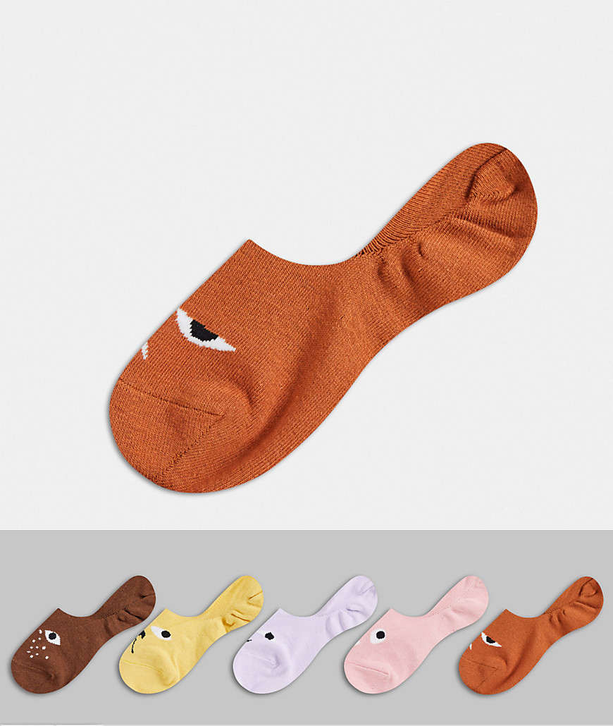 Monki 5 pack organic blend cotton sneaker socks in multi