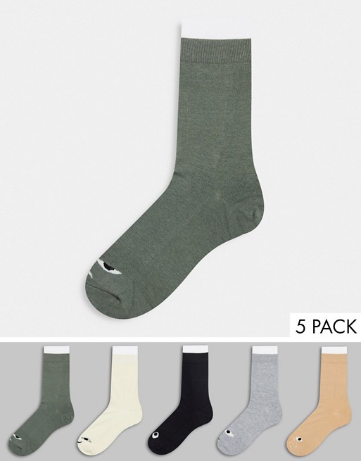 Monki 5 pack organic blend cotton sneaker sock in multi