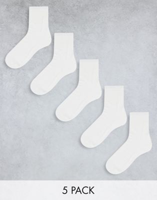 Monki 5 pack cotton socks in white - WHITE