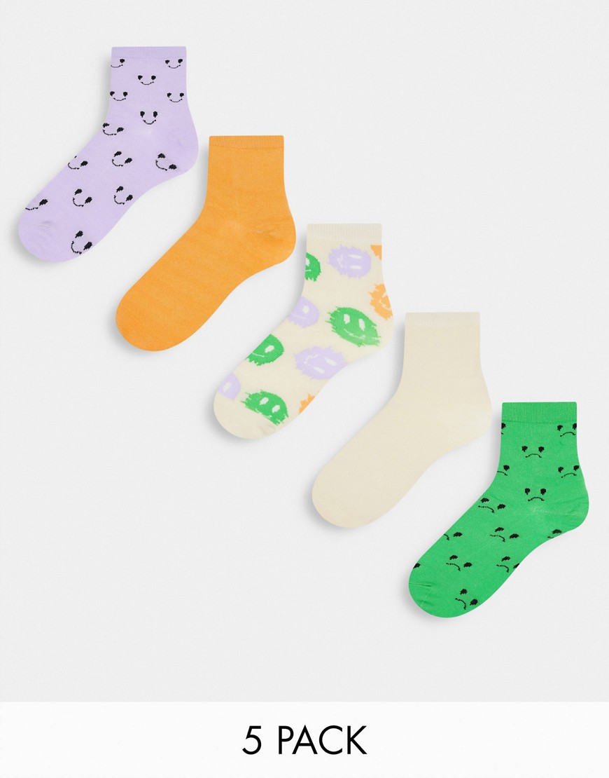 Monki 5-pack socks in multi color prints