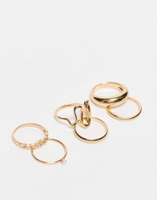 Monki 6 pack rings in gold