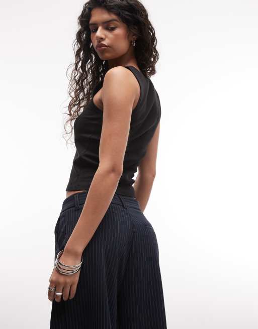 Monki 90's ribbed tank top in black, 3 of 4