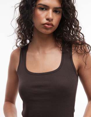 Monki 90s Ribbed Tank Top In Brown