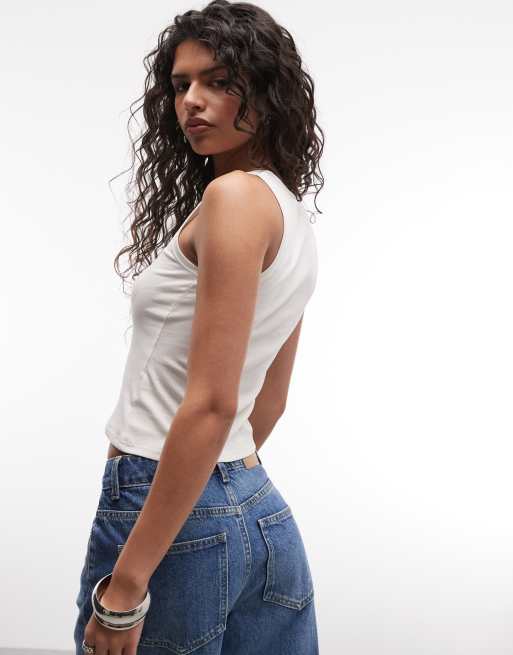Monki 90s ribbed tank top in white, 3 of 4