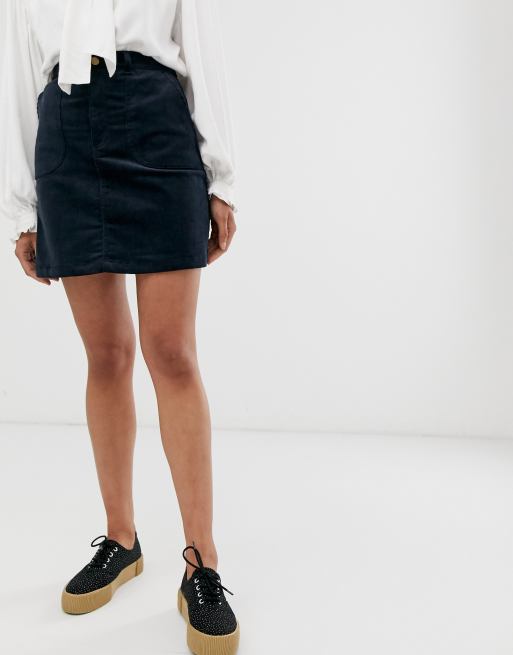 Monki A line cord mini skirt in navy