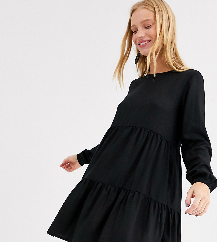 Monki - Aangerimpelde mini-jurk met lange mouwen in zwart