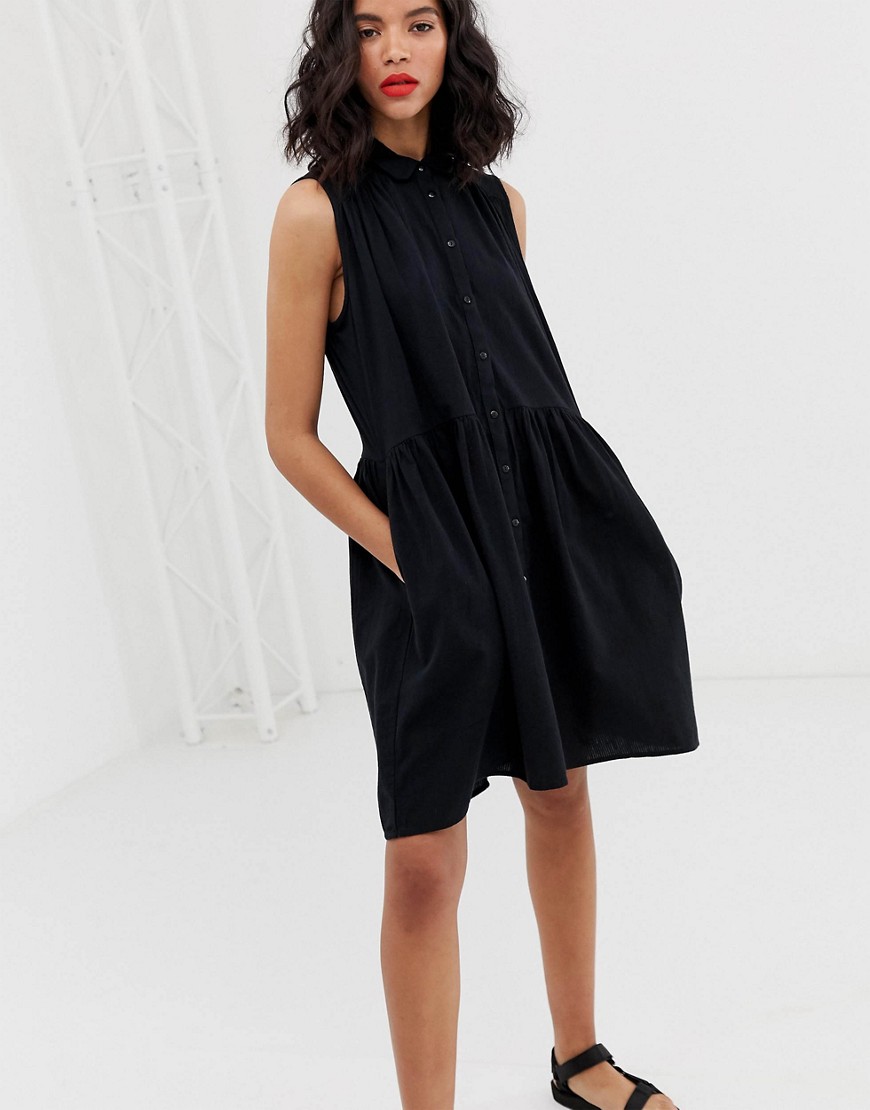 Monki - Aangerimpelde mini-jurk zonder mouwen-Zwart