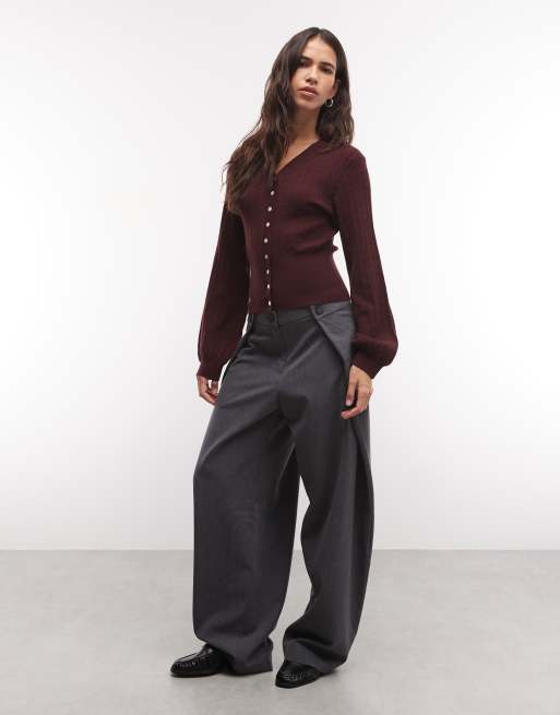 Monki aansluitend compact vest in bordeauxrood, 2 van 4