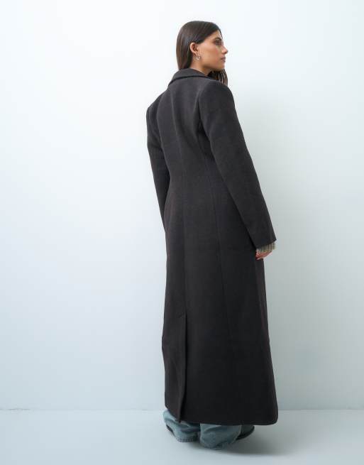 Monki - abrigo largo de mezcla de lana en marrón oscuro, 4 de 4
