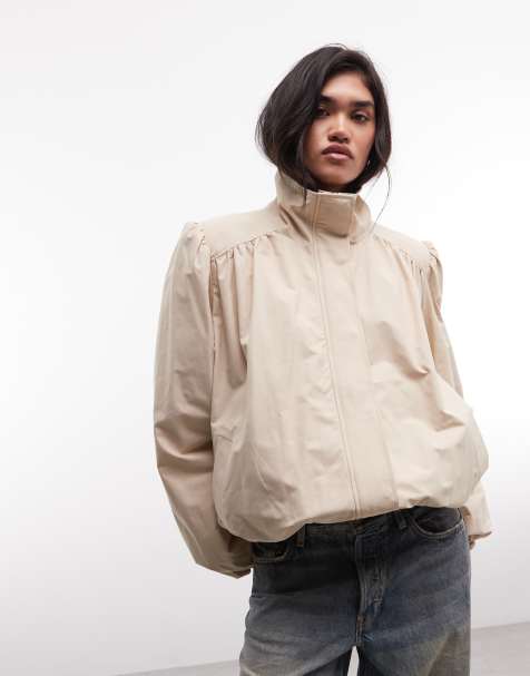 Monki - abrigo trench beige con cuello alto y mangas abullonadas - view 1