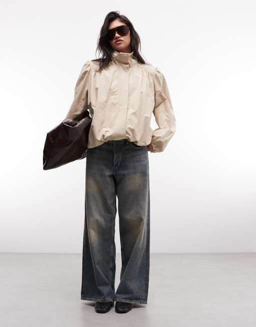 Monki - abrigo trench beige con cuello alto y mangas abullonadas, 2 de 4