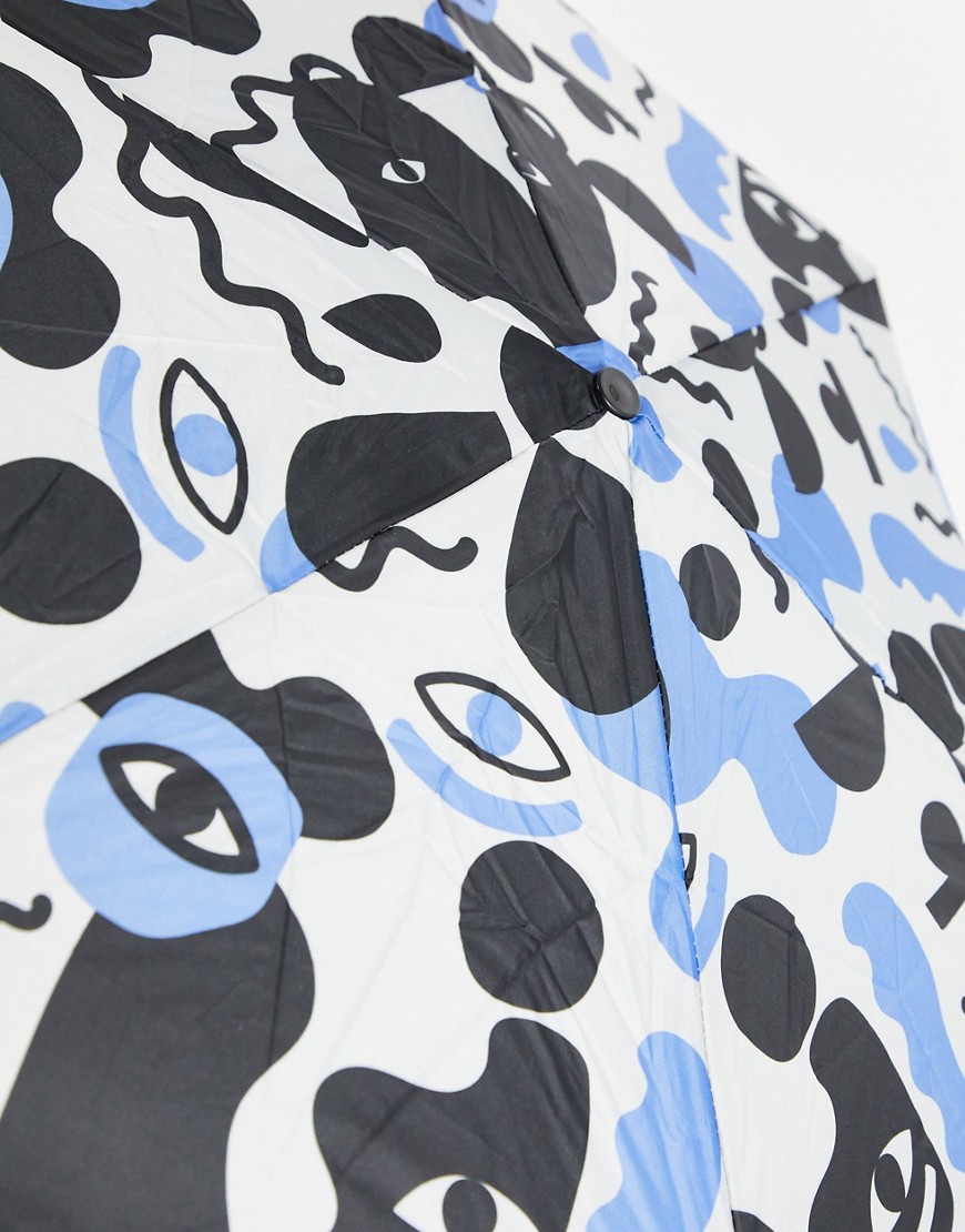 Monki Abstract Print Umbrella In White And Black-multi