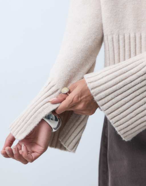 Monki afslappet striktrøje med rund hals i beige, 5 af 5