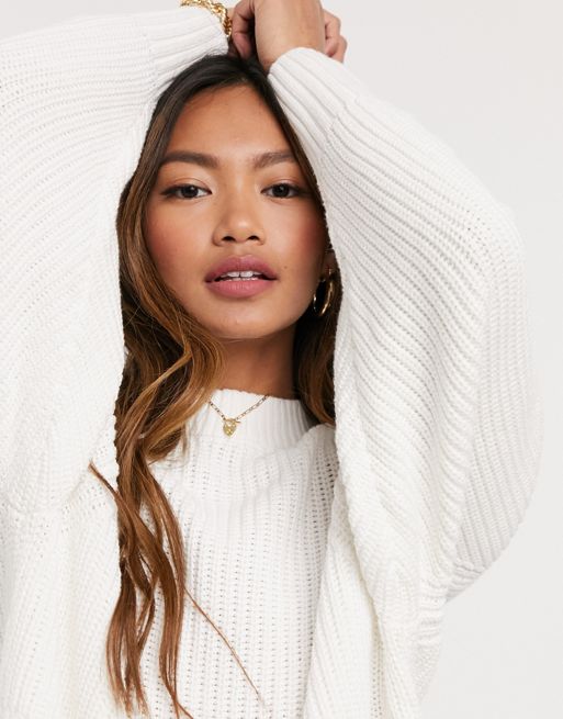 Monki Agata batwing knit jumper in off white