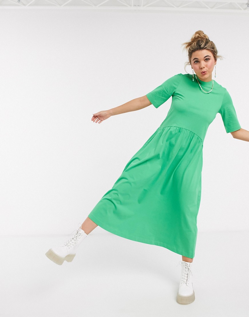 Monki – Agnete – Grön midiklänning av jersey i trapeze-modell