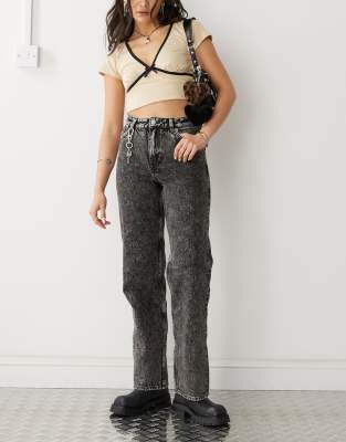 Thumbnail - Monki - Aimo - Gerade geschnittene Jeans in Acid-Schwarz mit mittelhohem Bund