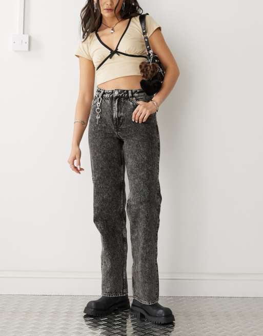 Monki - Aimo - Jeans dritti a vita medio alta lavaggio acido