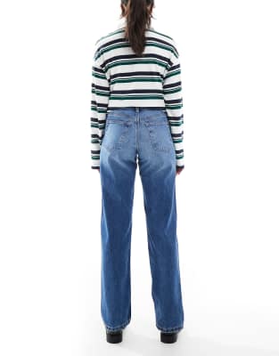 Monki Aimo Mid Rise Straight Jeans In Blue