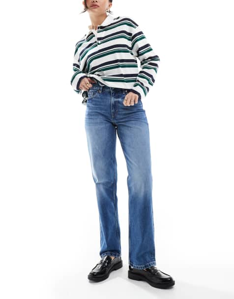 Monki - Aimo - Rechte jeans met halfhoge taille in middenblauwe wassing - view 1