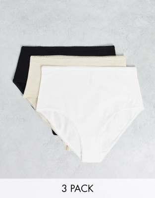 Monki Aina 3 pack high waist briefs in black white beige