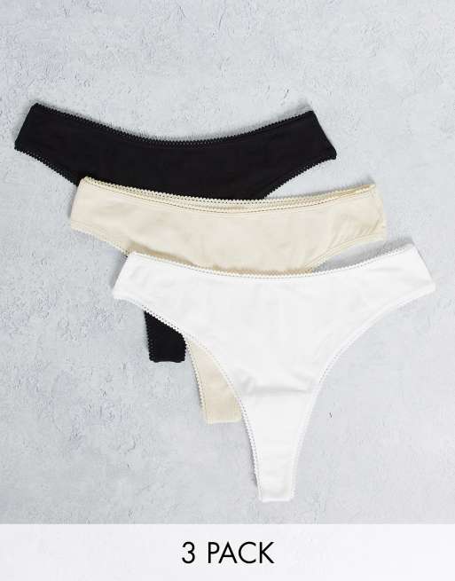 Monki - Aina - Lot de 3 strings - Noir, blanc et beige 